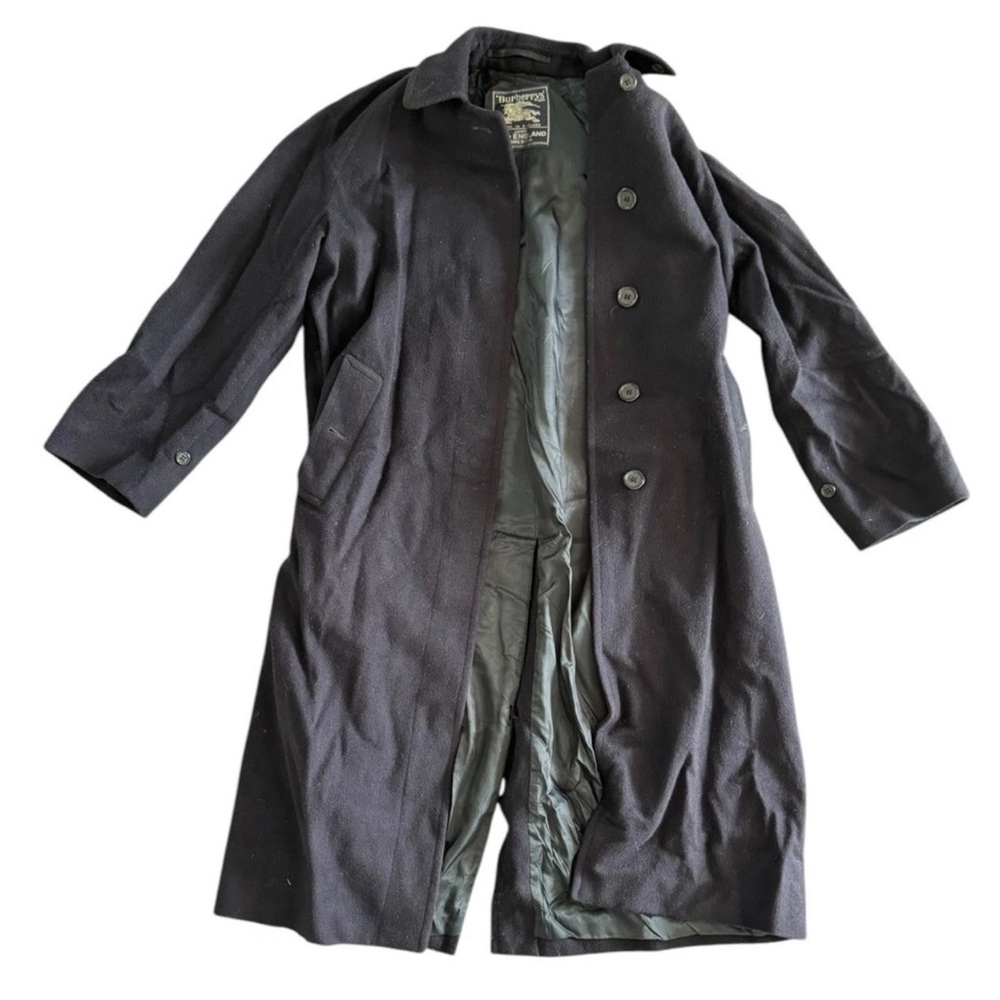 VINTAGE Burberry Trench Coat ALPACA VIRGIN WOOL men BLUE NAVY SIZE Large